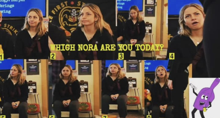 Collage of Nora faces with Scoopy in the corner