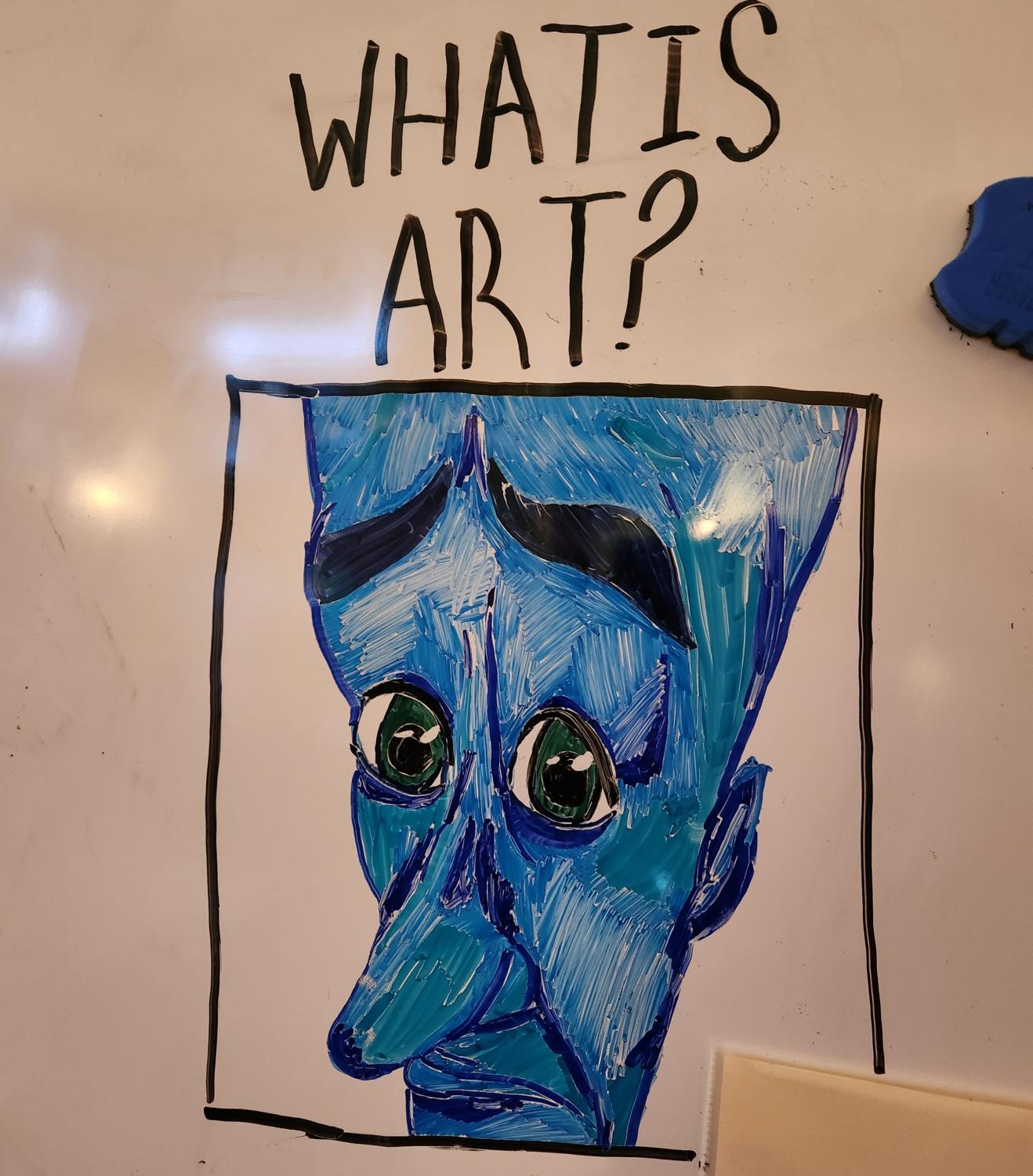Picture of Megamind meme white board drawing.