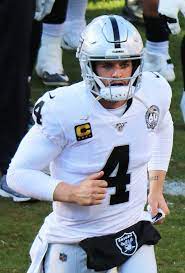 Derek Carr suited up in his Raiders uniform