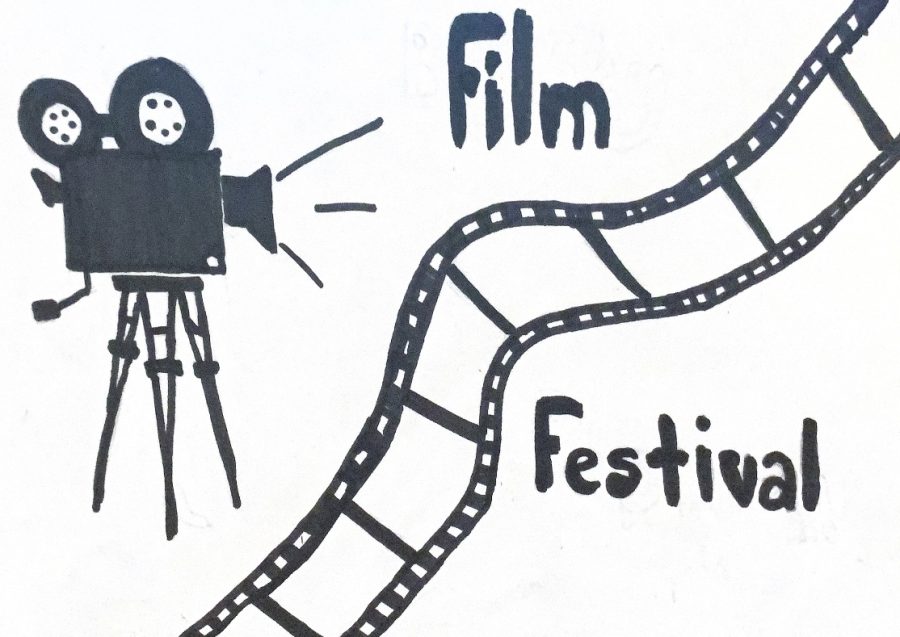A+drawing+of+a+film+and+projector+with+the+words+Film+Festival.