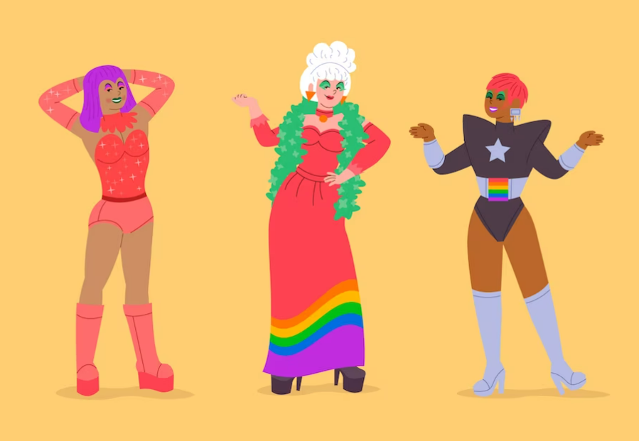 Cartoon representation of drag queens.