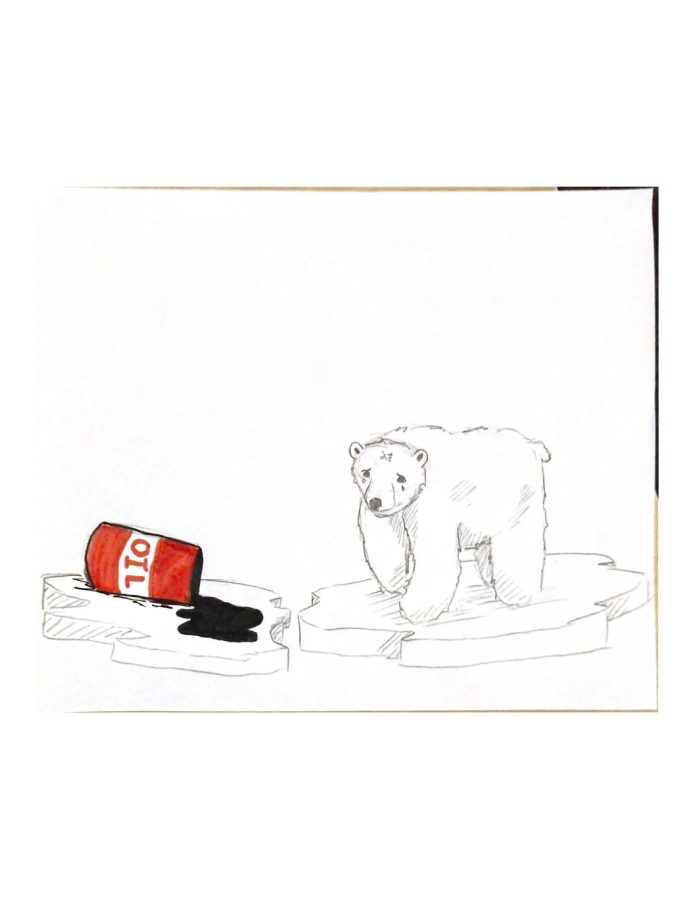 Drawing of Polar Bear Next to Can of Oil 