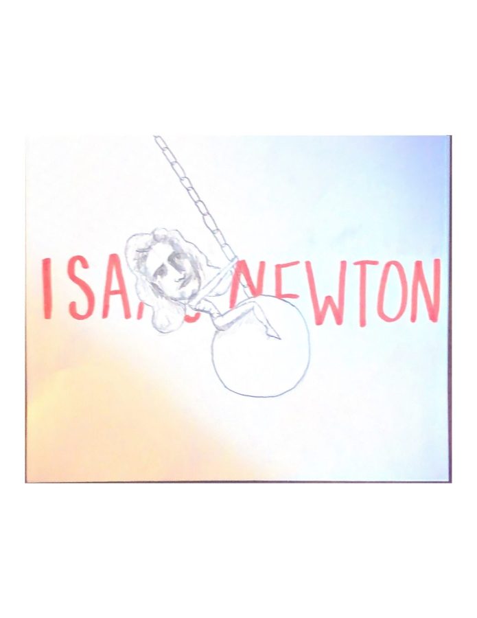 Drawing of Isaac Newton on a Wrecking Ball