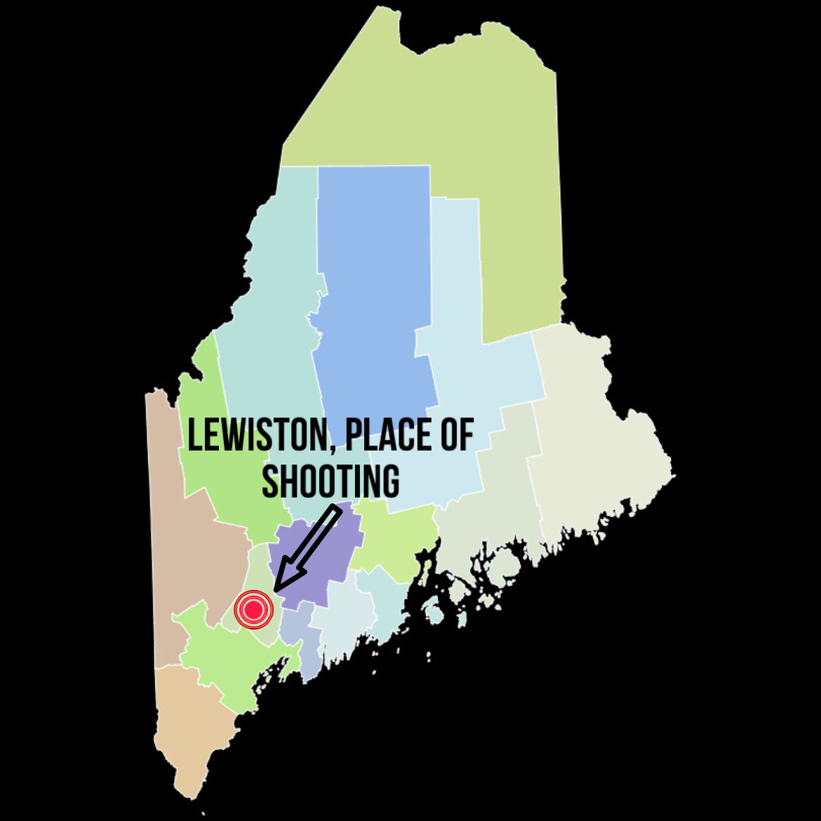 A rough location of where the shootings that killed 18 occurred