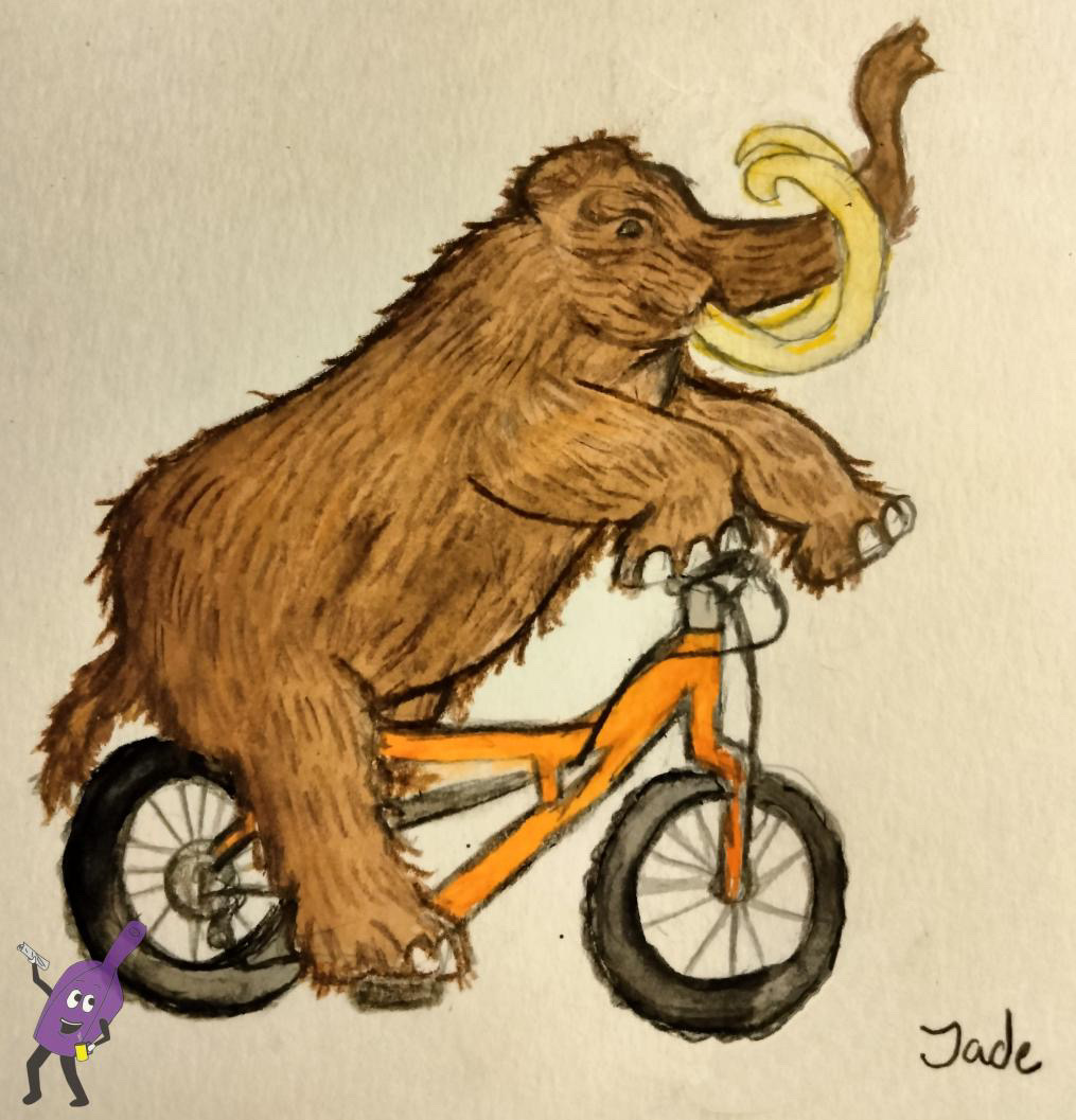 A mammoth riding a bicycle