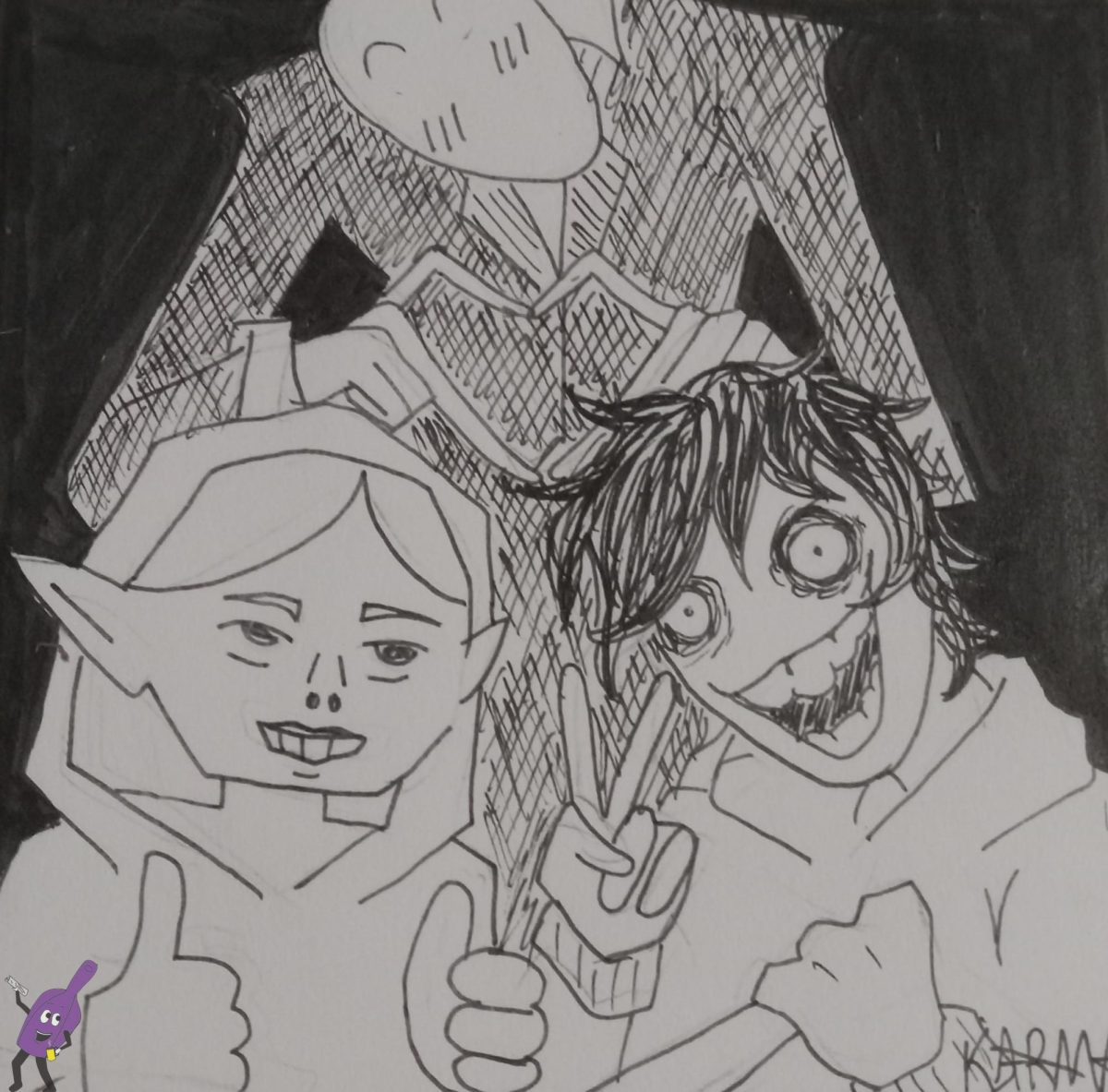A drawn image of Slenderman, Ben Drowned, and Jeff the Killer looking at the camera.