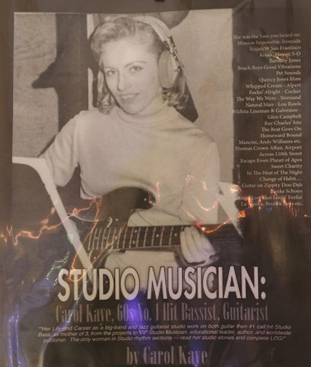 Bassist Carol Kaye recording in a studio
