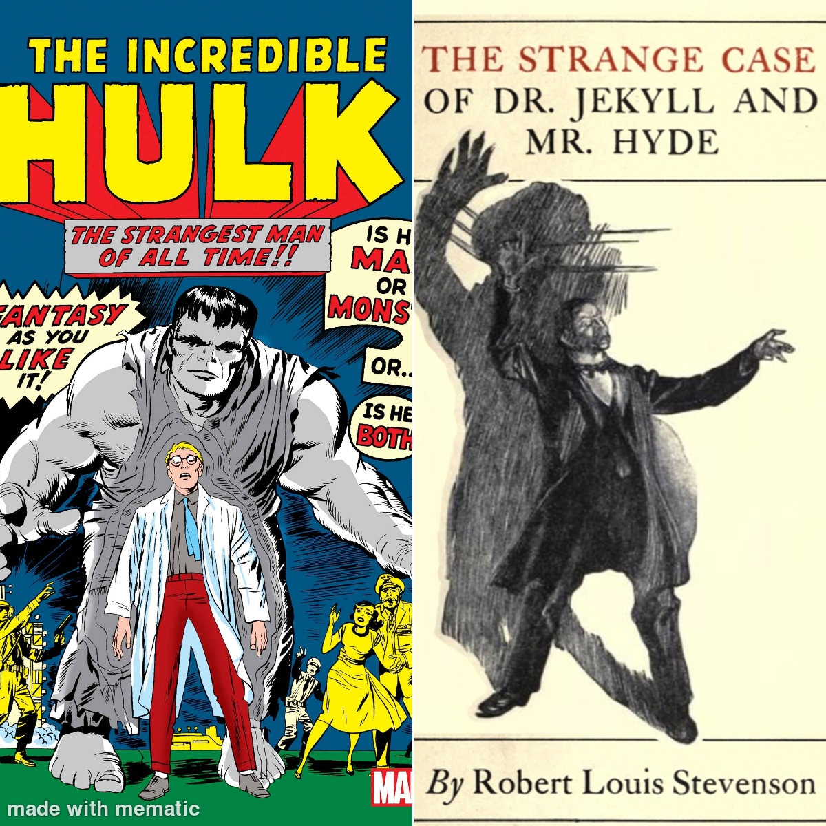 Covers of The Incredible Hulk and The Strange Case of Dr. Jekyll and Mr. Hyde