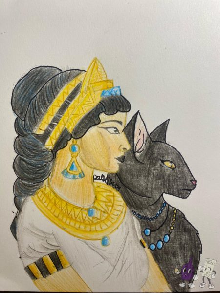 An Egyptian woman posed with a cat.