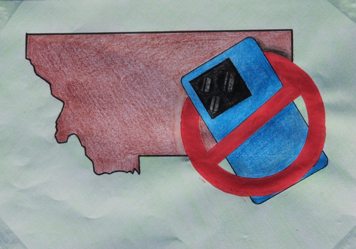 A photo of Montana with a cell phone crossed out