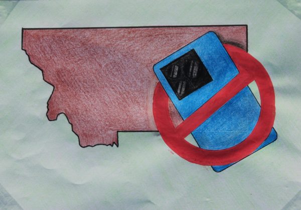 A photo of Montana with a cell phone crossed out