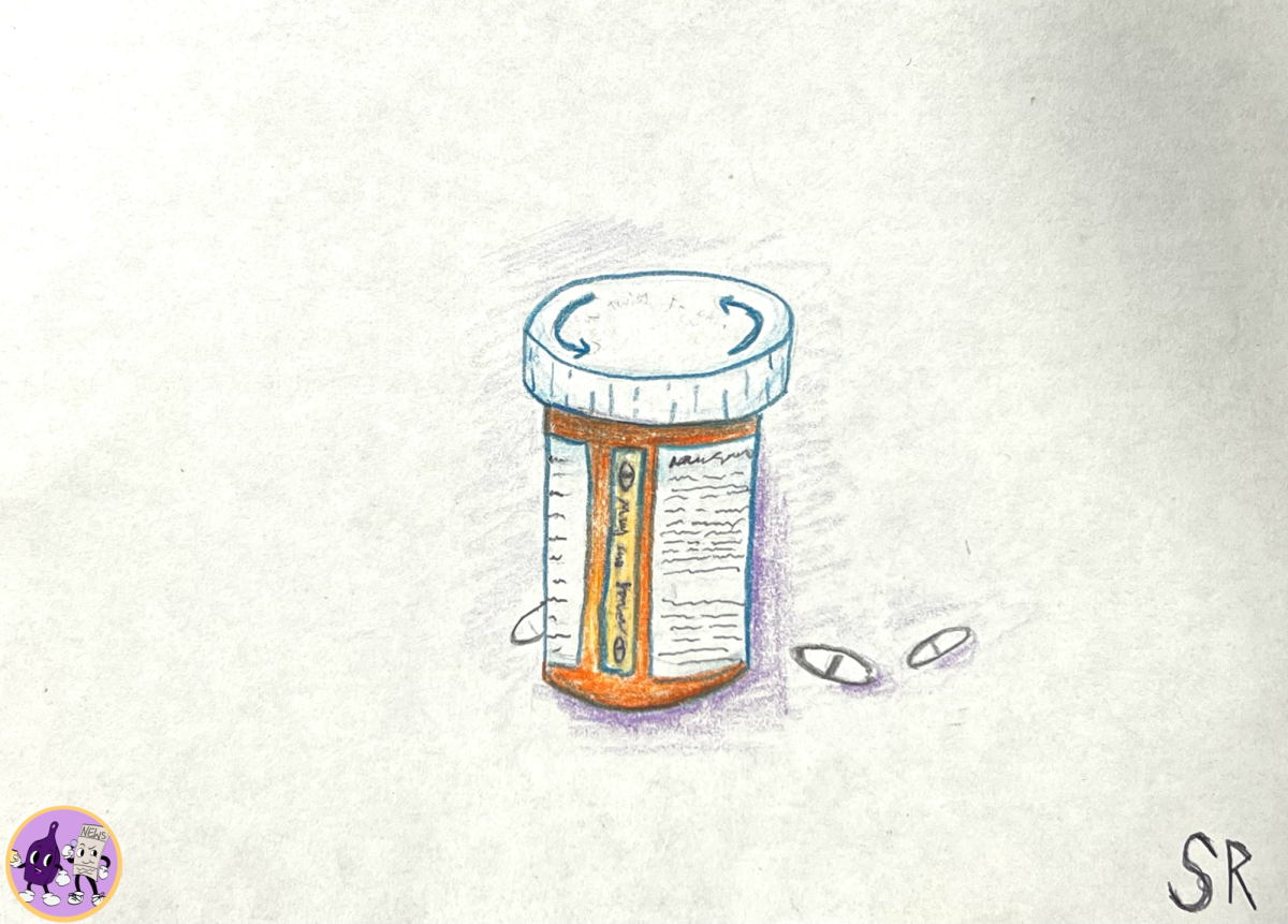 A bottle of pills with a white background. 