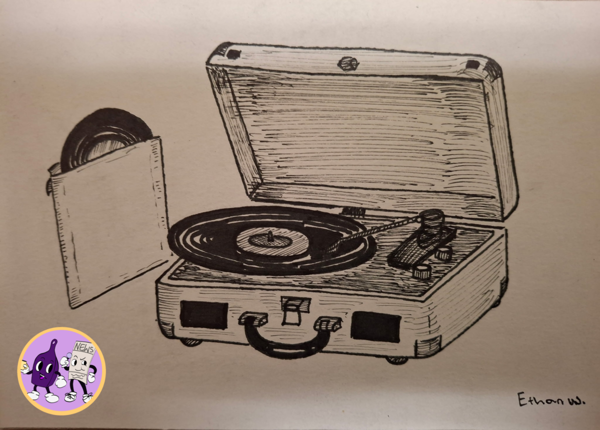 A drawing of a record player