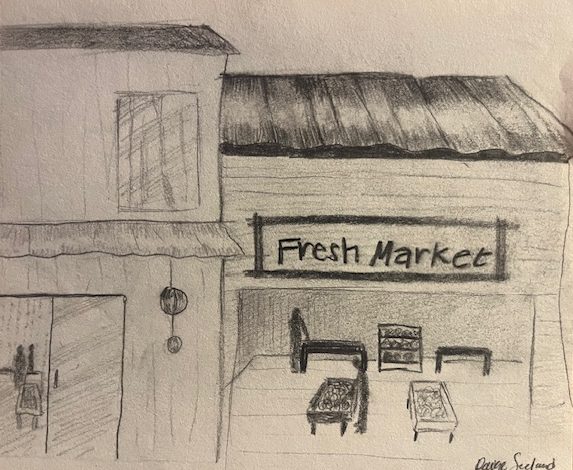 Fresh market on road with treats
