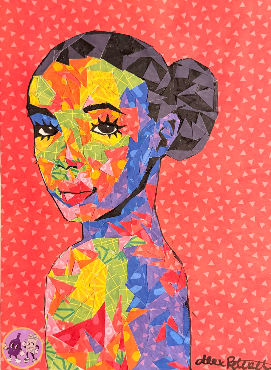 A collage of a woman inspired by the South African artist Tsholo Motong