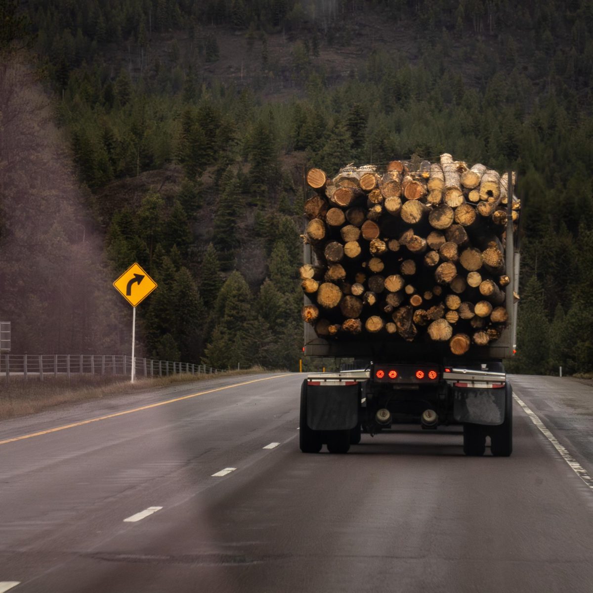 A logging truck making a delivery 