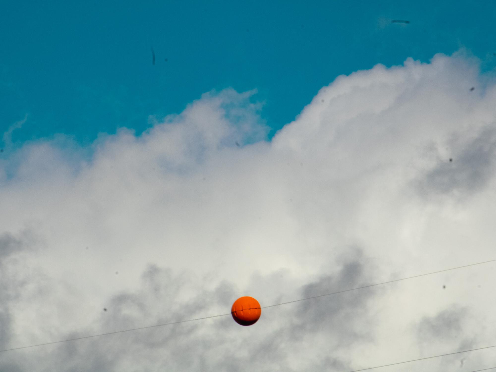 An aerial marker ball hanging in the sky
