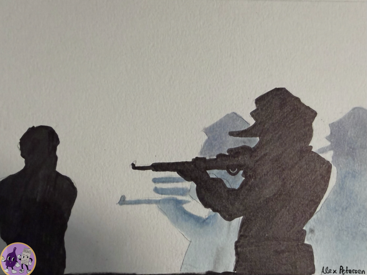 A firing squad prepared to execute a person. 